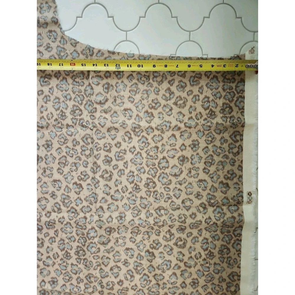 1.4+yd/ Tan Blue Leopard Fabric Linen Blend 54
